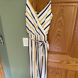 blue & yellow striped jumpsuit